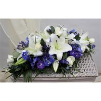 With Sympathy Flowers - Blue and White Double Ended Spray 3ft